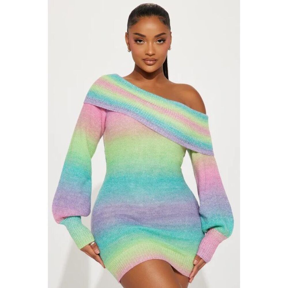 Rainbow Sweater Mini Dress - Multi Color
